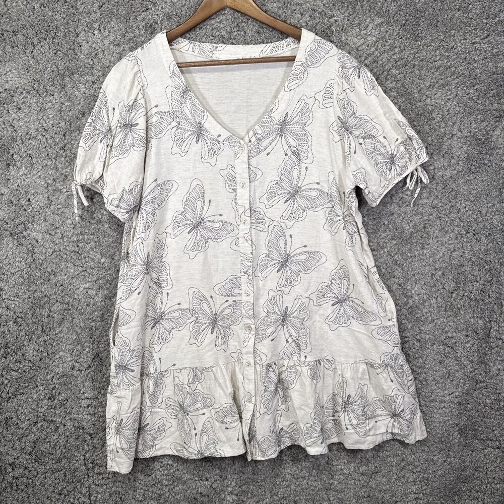 Jane + Delancey Mini Dress Size 2X Ivory Linen Blend Butterfly Neutral Boho